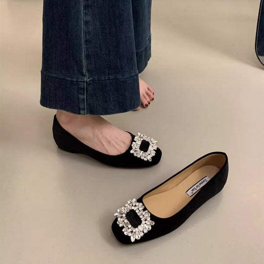 Damen raffinierte Ballerinas mit funkelndem Schmuckdetail und flexiblem Fußbett EB