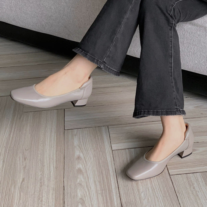 Damen Elegante Blockabsatz-Ballerinas mit geschmeidiger Oberfläche EB