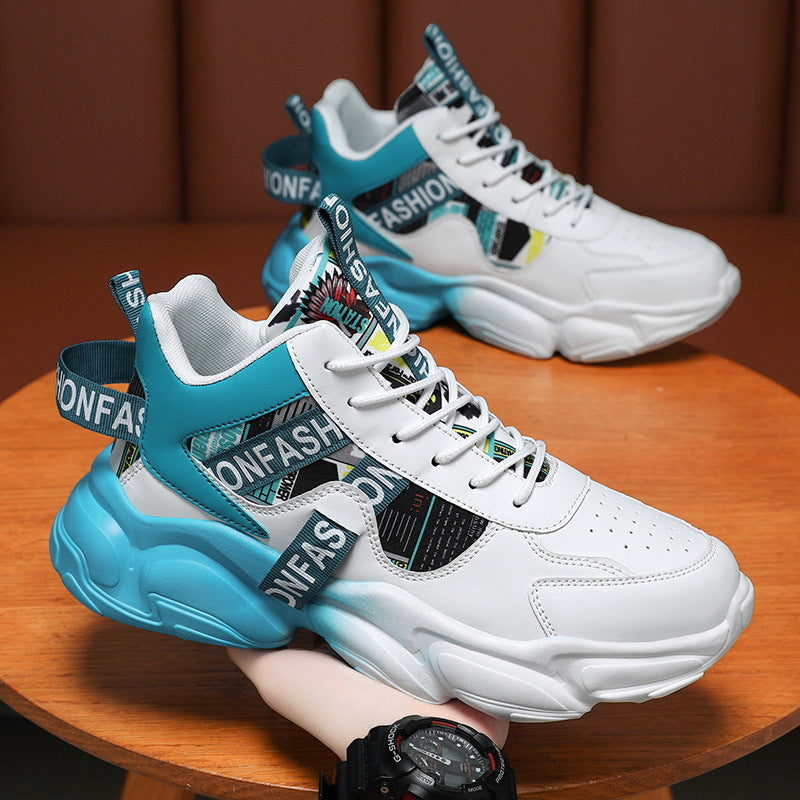 Unisex modische Plateau‑Chunky‑Sneaker mit grafischem Print, verstärkter Fersenlasche und dämpfender Hohlkammersohle EB