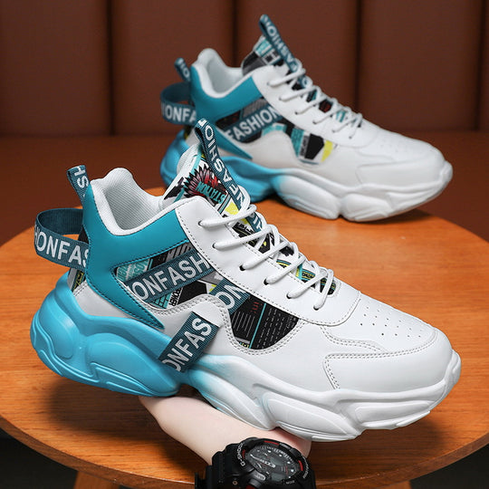 Unisex modische Plateau‑Chunky‑Sneaker mit grafischem Print, verstärkter Fersenlasche und dämpfender Hohlkammersohle EB