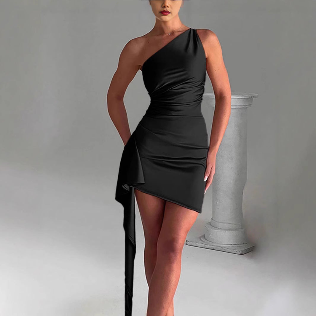 Damen Etuikleid mit asymmetrischem Schnitt und Drapierung EB