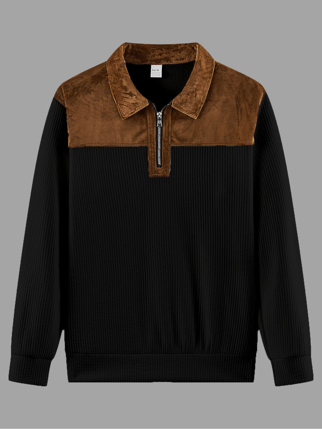 Unisex nan feinstrukturierter Strickpullover mit halbem Reißverschlusskragen und Samtbesatz EB
