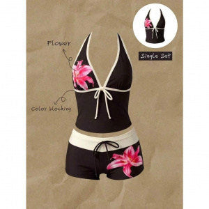 Damen Tankini mit modischem Punktmuster und verstellbarem Halter EB