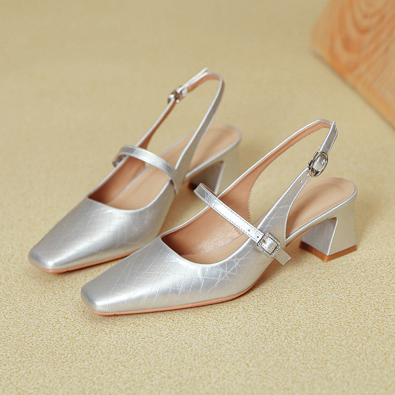 Damen Slingback-Pumps mit elegantem Blockabsatz und verziertem Riemen EB