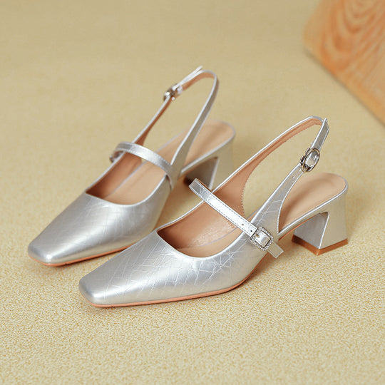 Damen Slingback-Pumps mit elegantem Blockabsatz und verziertem Riemen EB