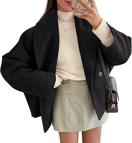 Damen nan oversized Teddyjacke mit großem Schalkragen und Ein-Knopf-Verschluss EB