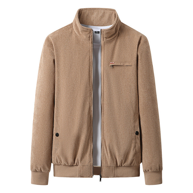 Herren hochwertiger Cordblouson mit Teddy-Innenfutter, Stehkragen und Brust-Reißverschluss EB