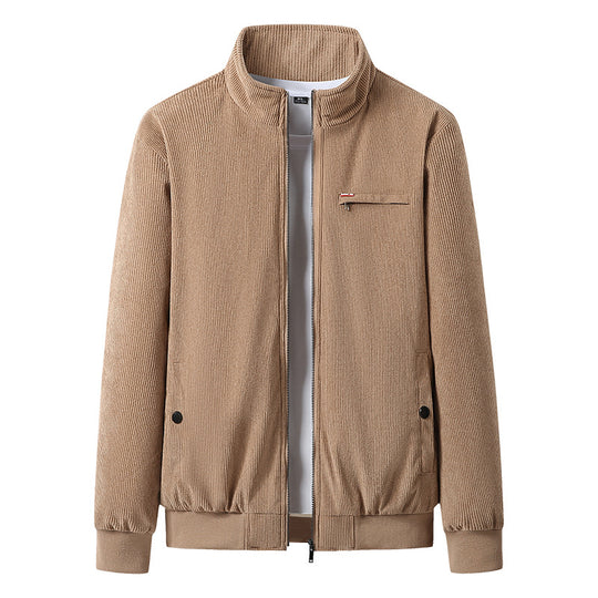 Herren hochwertiger Cordblouson mit Teddy-Innenfutter, Stehkragen und Brust-Reißverschluss EB