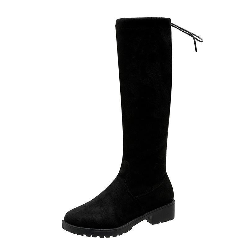 Damen Überknee-Stiefel mit samtiger Oberfläche und verstellbarem Schnürdetail EB