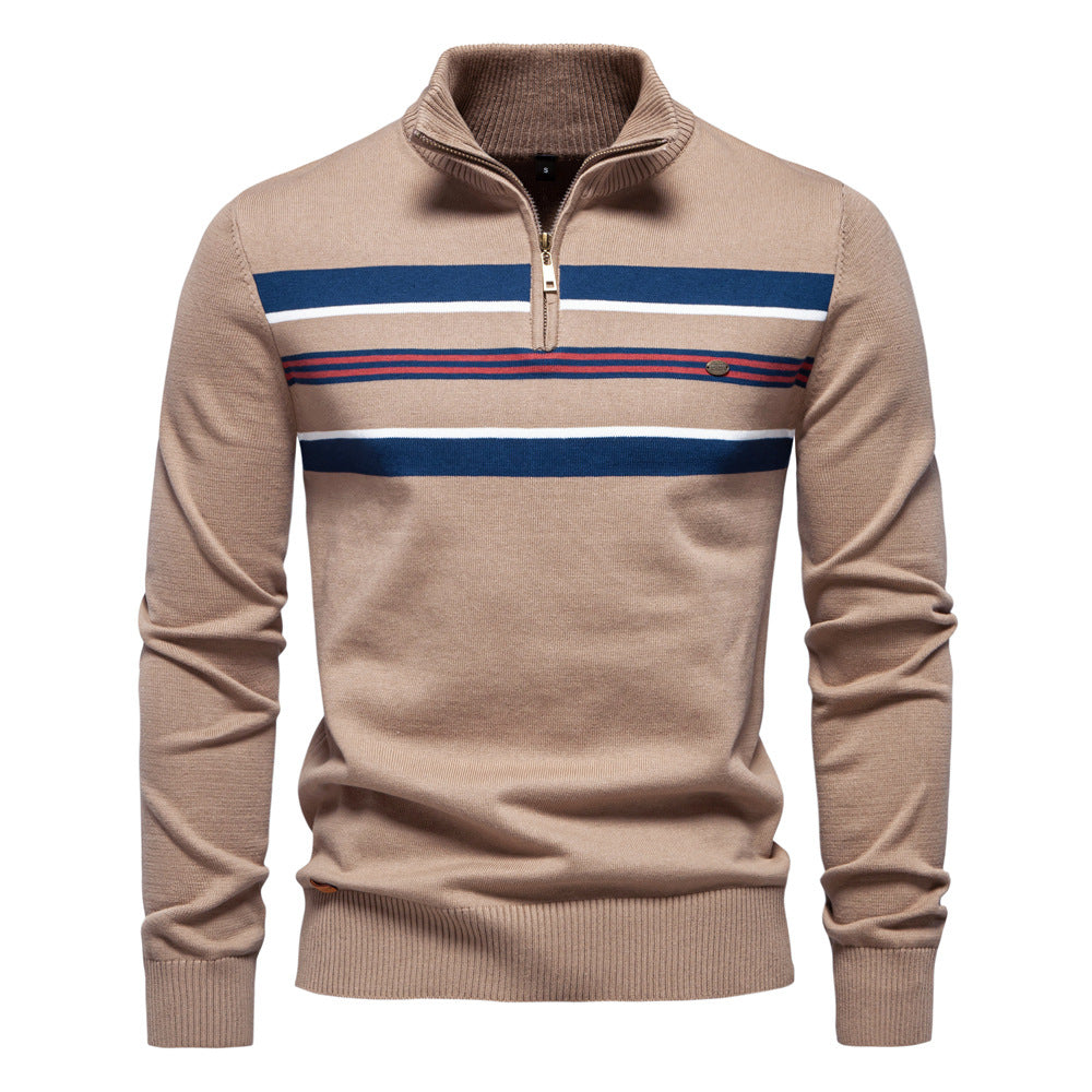 Herren Strickpullover mit halbem Reißverschluss und modischen Streifen EB
