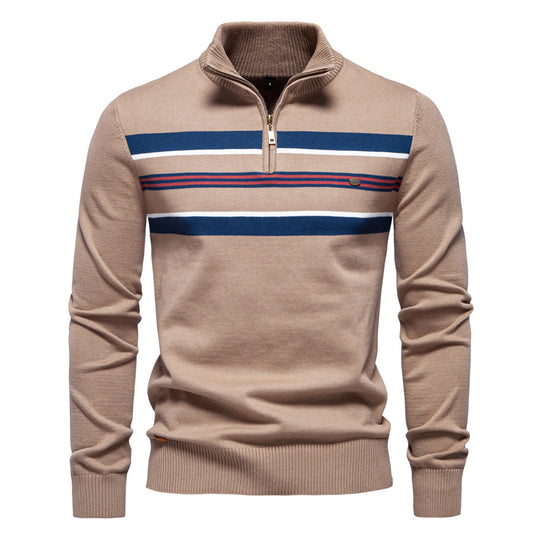 Herren Strickpullover mit halbem Reißverschluss und modischen Streifen EB