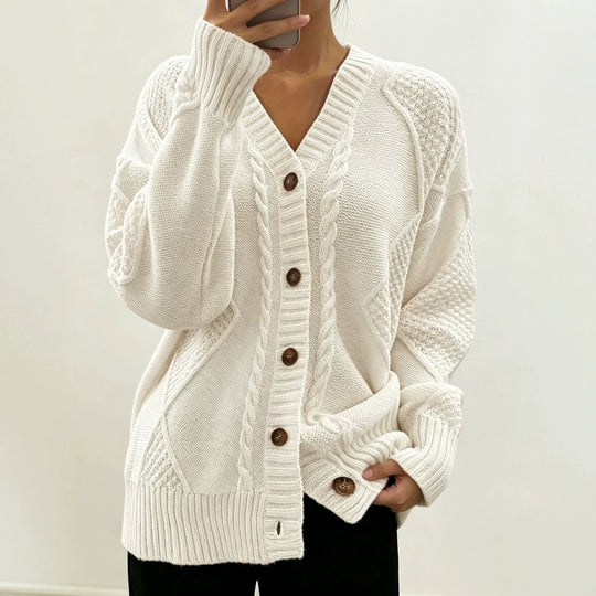 Damen Oversize Strickcardigan mit Zopf- und Strukturdetails EB