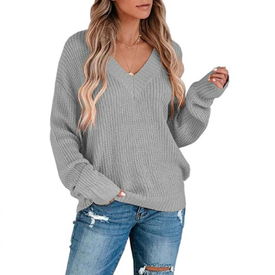 Damen Feinstrickpullover mit V-Ausschnitt und lässigem Schnitt EB