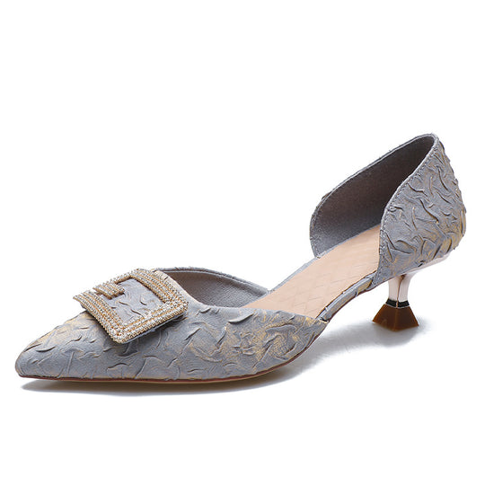 Damen elegante Sling-Pumps mit kunstvollem Blumenrelief und funkelndem Schmuck EB