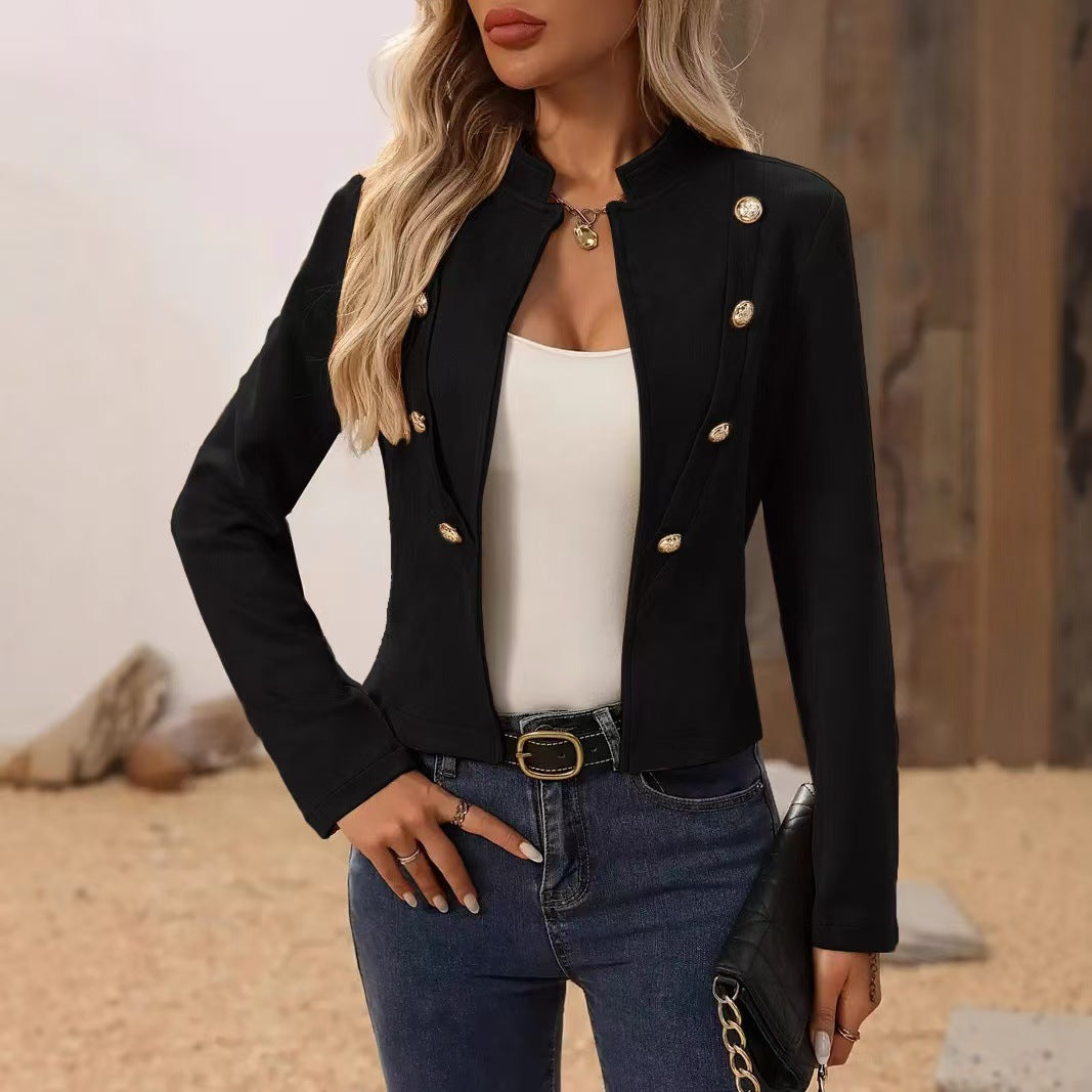 Damen elegante taillierte Blazerjacke mit goldenen Knöpfen EB