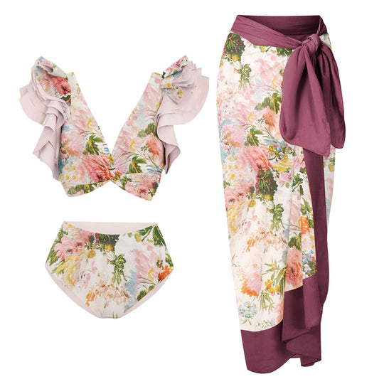 Damen Badeanzug mit floralem Design und schicker Wickelhose EB