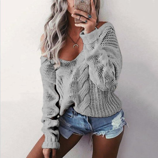 Damen Grob gestrickter Pullover mit luftiger Häkelstruktur EB