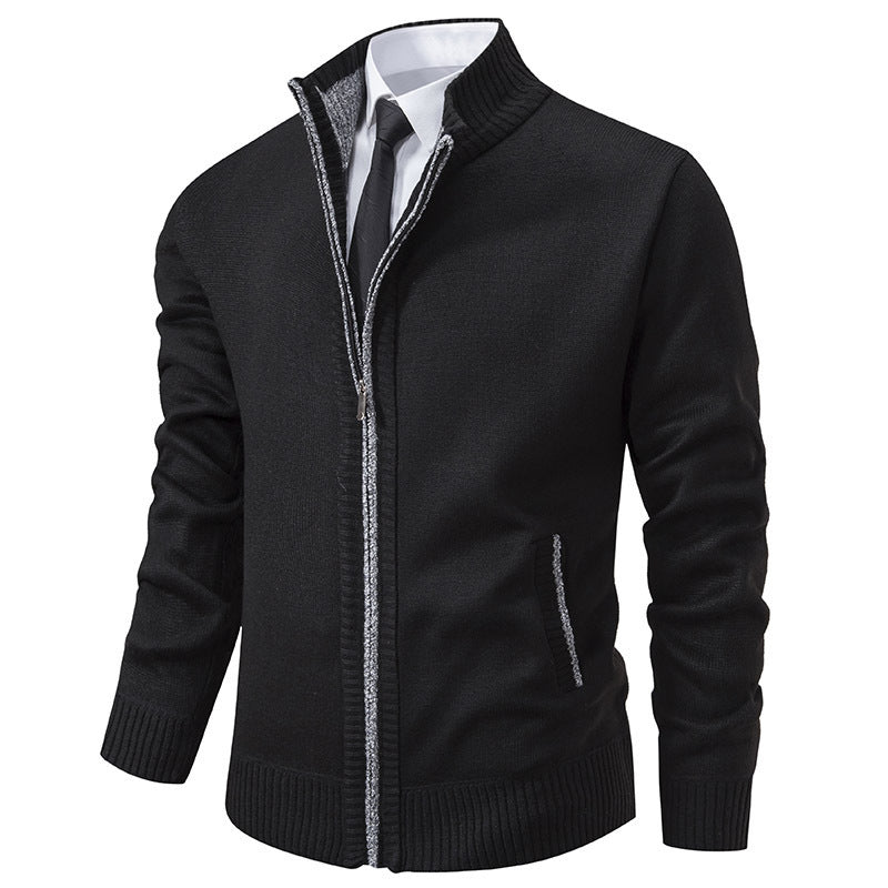 Herren sportliche Strickjacke mit Stehkragen und Reißverschluss EB