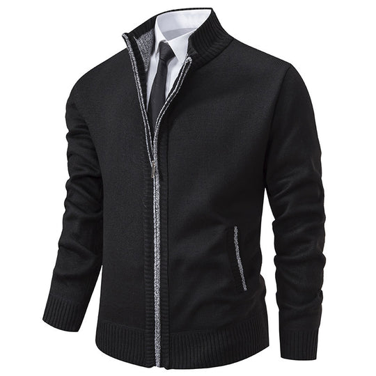 Herren sportliche Strickjacke mit Stehkragen und Reißverschluss EB