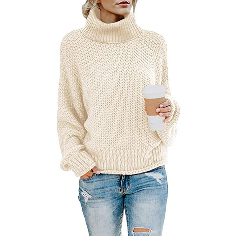 Damen lässiger Strickpullover mit hohem Kragen und strukturierter Oberfläche EB