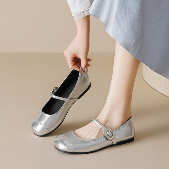 Damen Ballerinas mit modischer Schnallenapplikation und glänzendem Obermaterial EB
