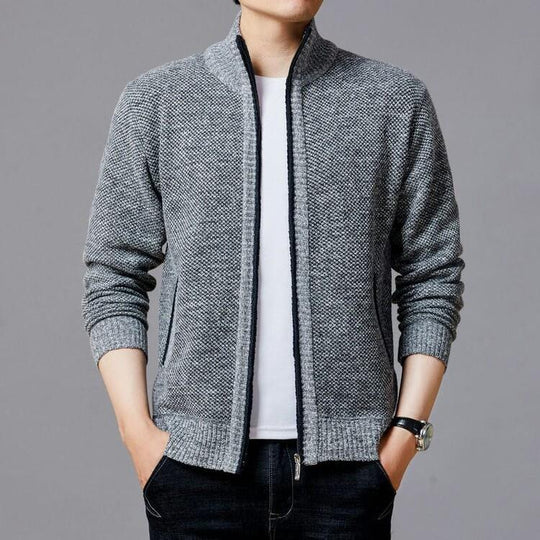 Herren Strickjacke mit modernem Zipper und hohen Kragen EB