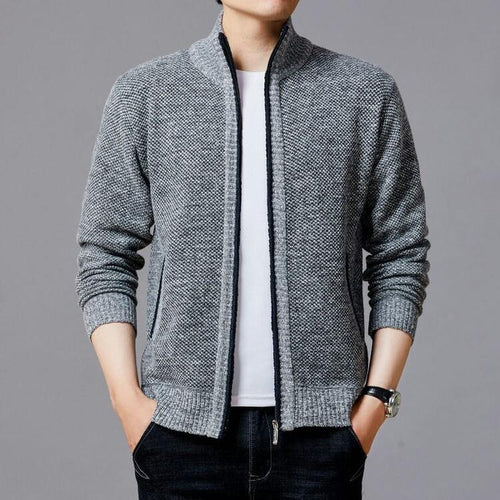 Herren Strickjacke mit modernem Zipper und hohen Kragen EB