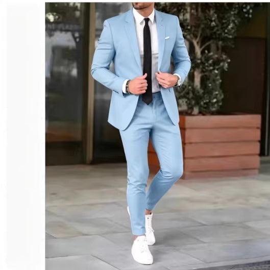 Herren nan tailliertes Anzugset aus leichtem Stretch-Twill mit Ein-Knopf-Sakko und Flat-Front-Hose EB