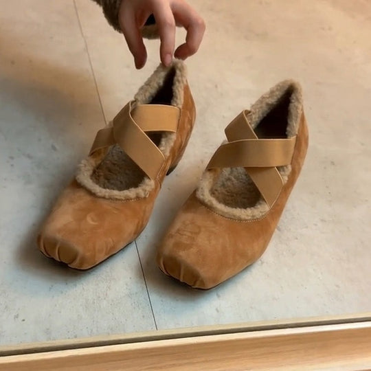 Damen Ballerina-Schuhe mit kuscheligem Innenfutter und elegantem Riemendesign EB