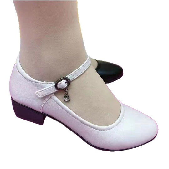 Damen elegante Ballerinas mit modischem Riemen und bequemem Blockabsatz EB