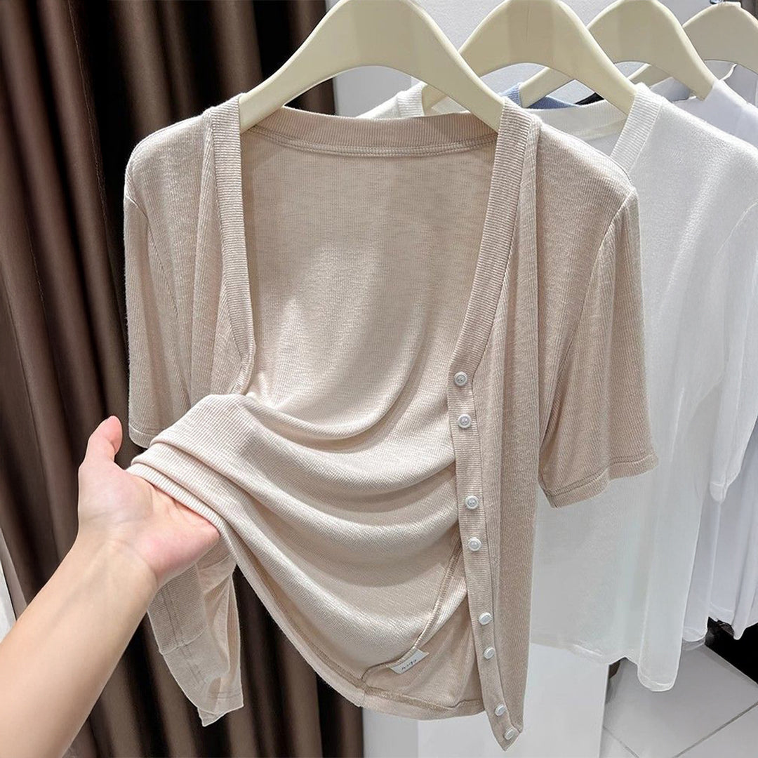 Damen Leichtes Wickeloberteil mit knopfverzierte Front EB