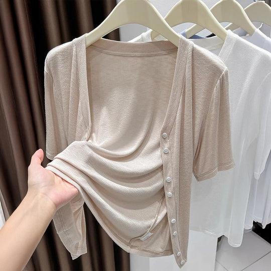 Damen Leichtes Wickeloberteil mit knopfverzierte Front EB