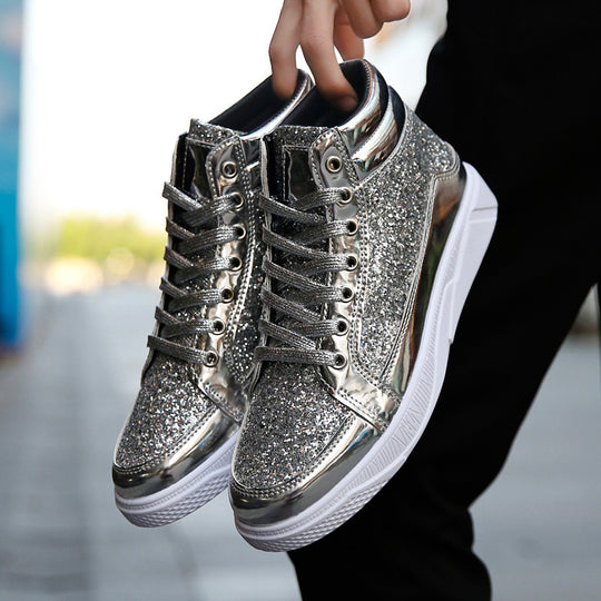 Damen Glitzernde High-Top Sneakers mit reflektierender Oberfläche und rutschfester Sohle EB
