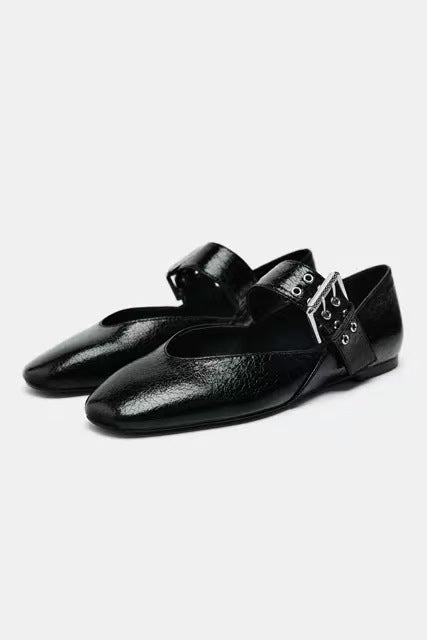 Damen Ballerinas mit Leopardenmuster und dekorativem Riemen EB