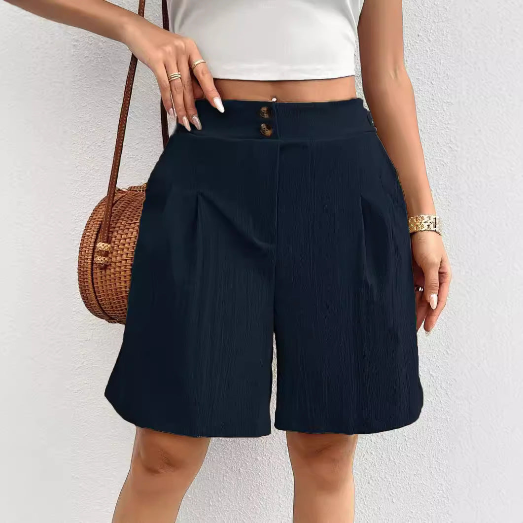 Damen Hochtaillierte Shorts mit doppeltem Knopfverschluss und Falten EB