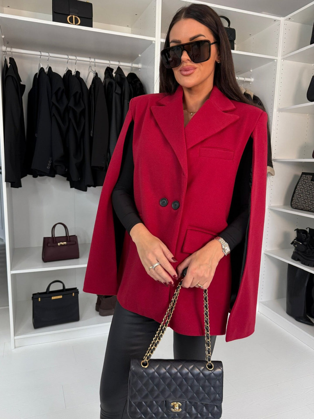Damen modischer Cape-Blazer mit doppelter Knopfleiste EB