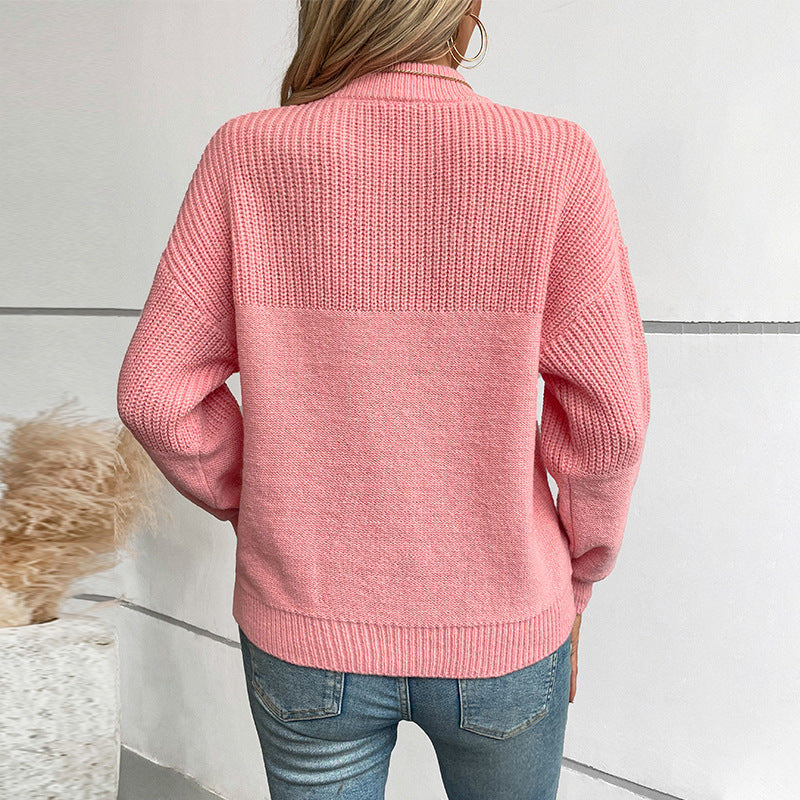 Damen lässiger Pullover mit hohem Kragen und modernem Strukturstrick EB