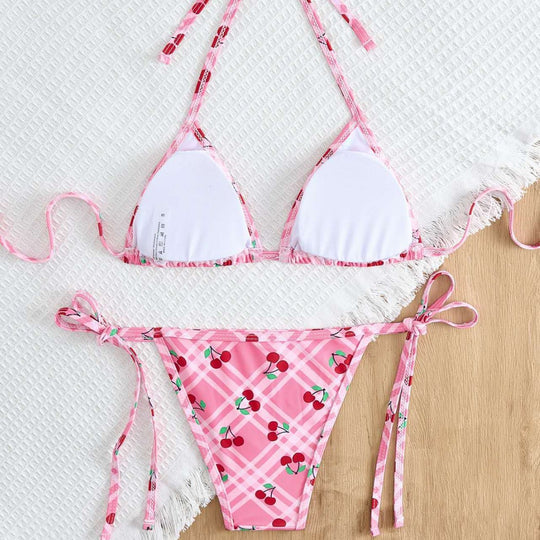 Damen Triangel-Bikini mit frischem Kirschmotiv EB