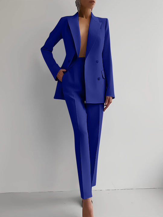 Damen elegantes Zweiteiler-Anzug-Set mit tailliertem Blazer und schmalen Hosen EB