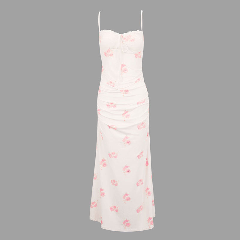 Damen Maxikleid mit zarten Rüschendetails und floralem Mustermix EB