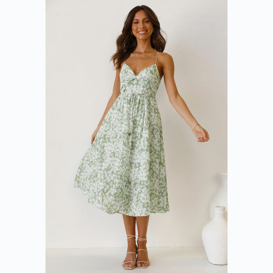 Damen Midikleid mit Floralem Muster und Verstellbaren Spaghettiträgern EB