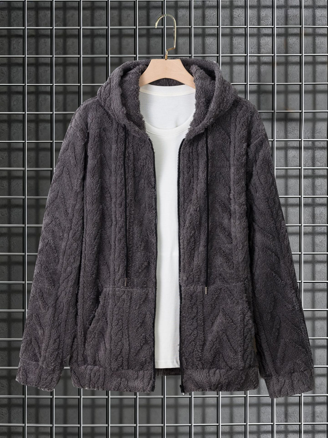 Herren nan kuschelige Kapuzenjacke aus Teddyfleece mit durchgehendem Reißverschluss und Kängurutaschen EB