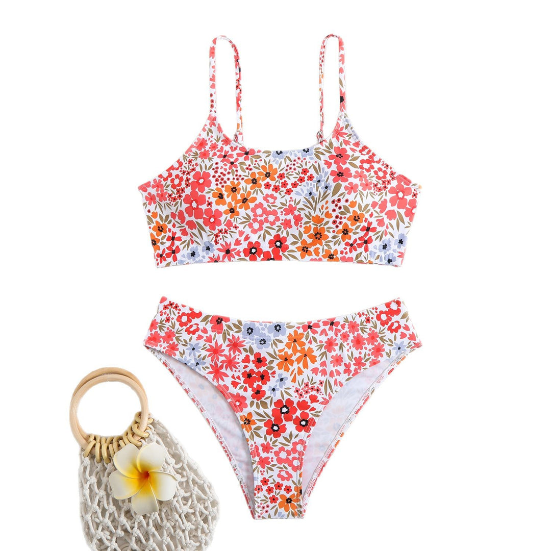Damen hochgeschnittener Bikini mit floralen Mustern EB