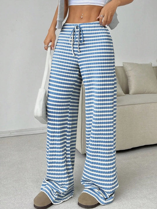 Damen weite Karohose mit elastischem Bund und verstellbarem Kordelzug EB
