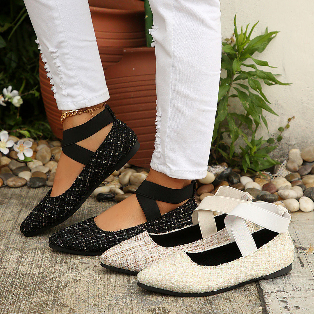 Damen Elegante Ballerinas mit elastischem Kreuz-Riemen EB