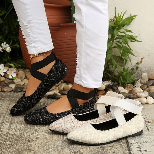 Damen Elegante Ballerinas mit elastischem Kreuz-Riemen EB