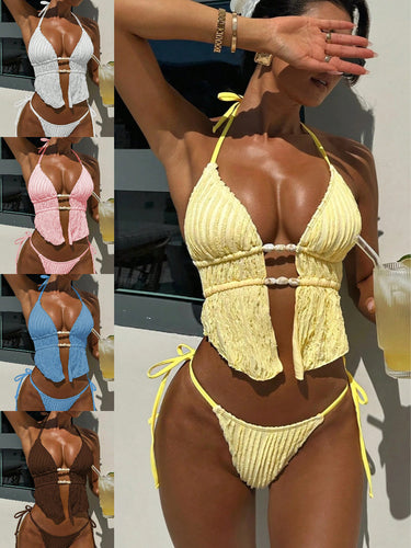 Damen Triangel-Bikini mit gerafftem Design und eleganten Details EB