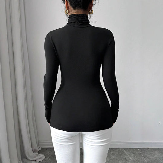 Damen Langarm-Bodysuit mit floralem Schnitt und hohem Kragen EB