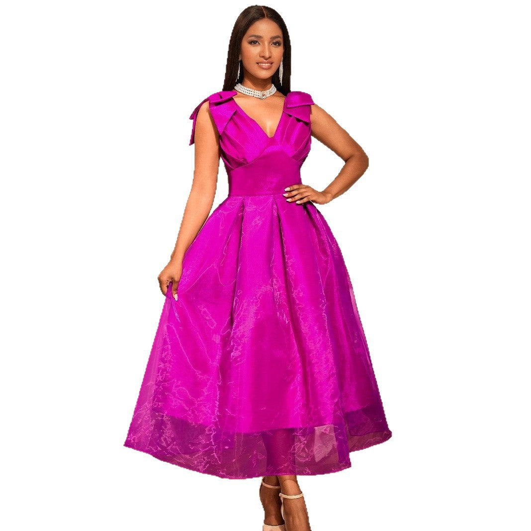 Damen Elegantes Abendkleid mit voluminösen Schleifenärmeln EB