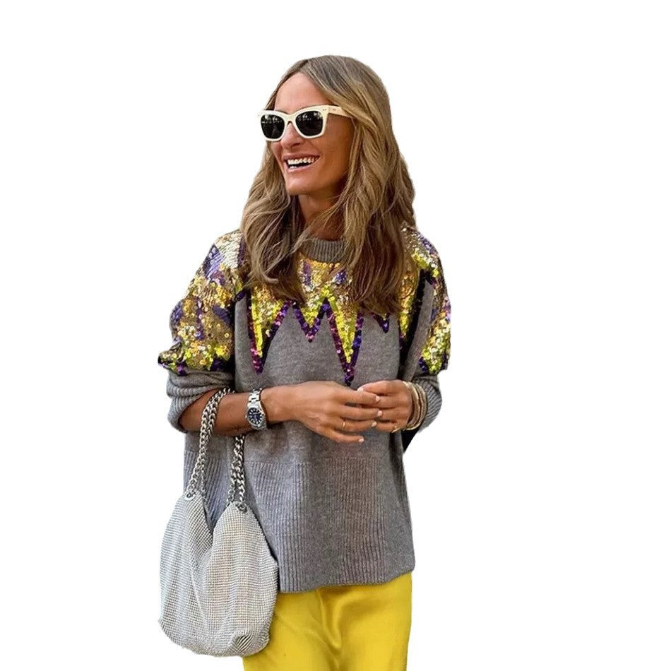 Damen Glitzerndes Oversize-Pullover mit einzigartigem Design und funkelnden Details EB